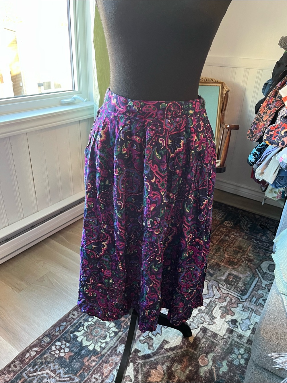 Women’s Vintage Purple Paisley Midi Skirt M 28” waist